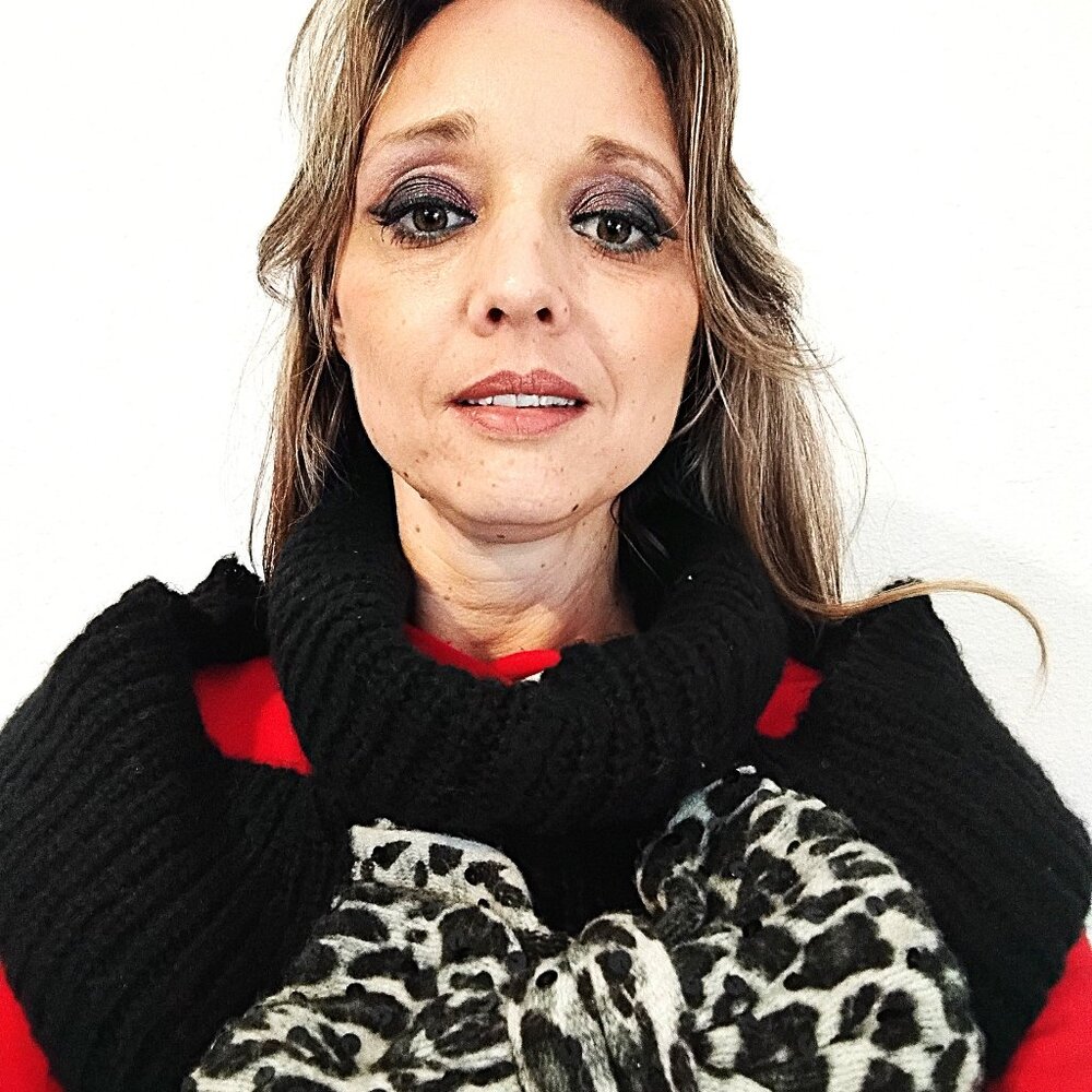 Betsey Johnson Black Knit Infinity Scarf with Leopard Print Bow